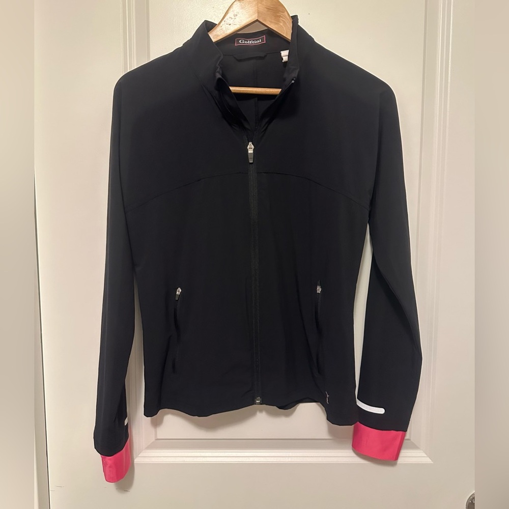 Golftini Black Ski Jacket with Pink Cuff Details